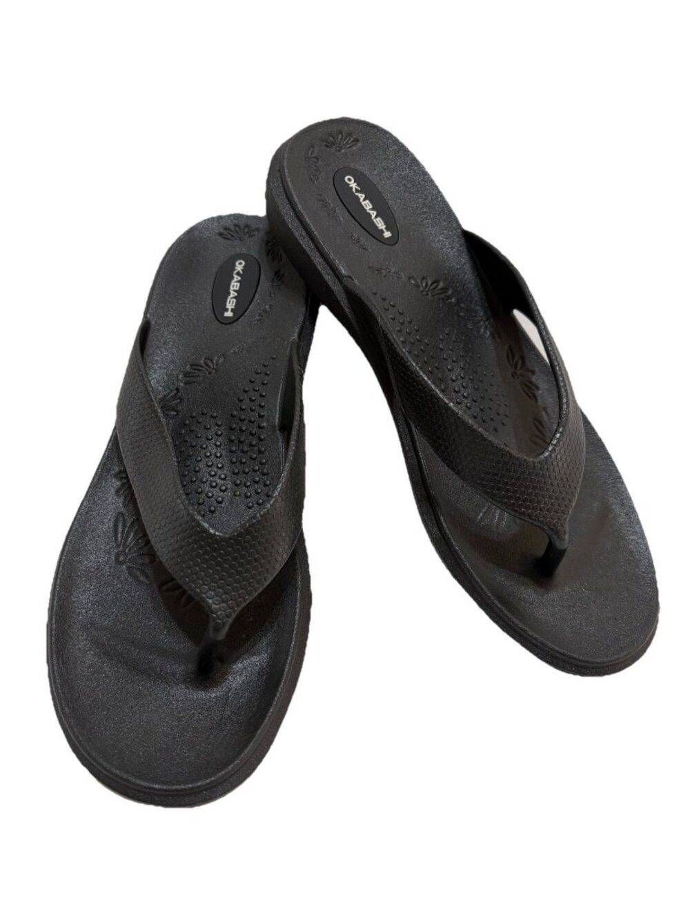 OKABASHI Maui Black Rubber Flip Flops Sandals Women’s Size L (9.5 To 10.5)